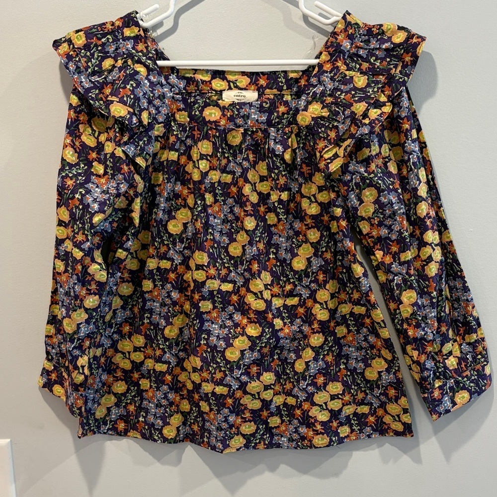 Nwot Entro Multicolor Floral Ruffle Blouse